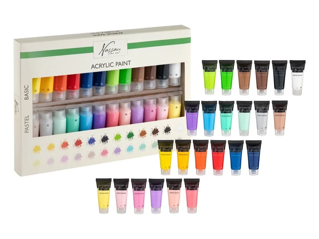 Set 24 culori acrilice, pastel si de baza, Fine Art Nassau