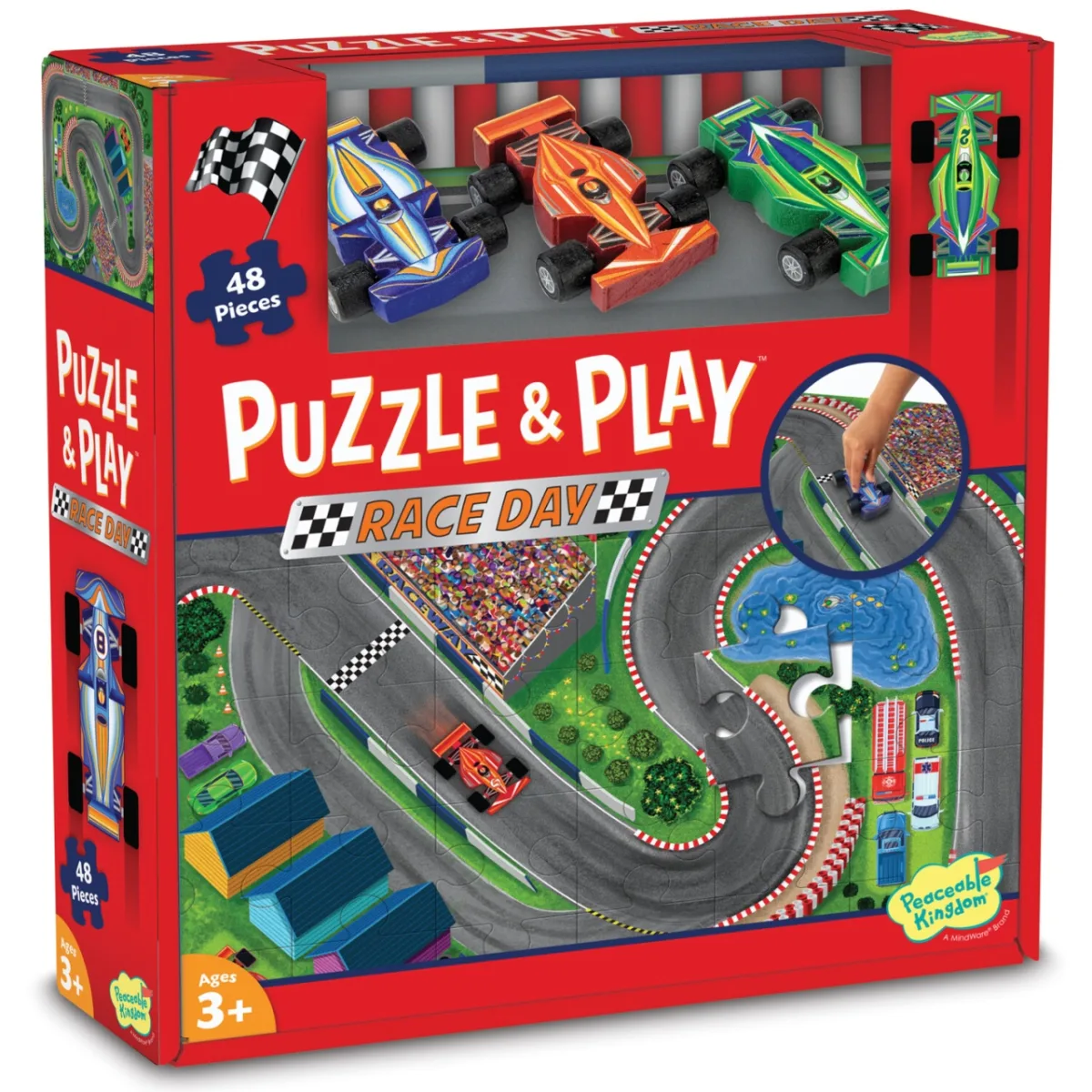 Joc 2 in 1 Puzzle and play Masini de curse, Peaceable Kingdom