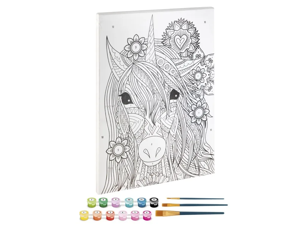 Set creativ, Picteaza pe numere, Canvas Unicorn, Grafix - imagine 3