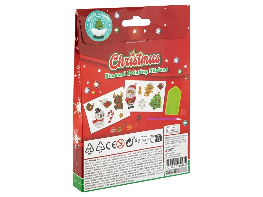 Set creativ cu tematica de Craciun, Creeaza 12 abtibilduri cu tehnica diamond paint - imagine 2