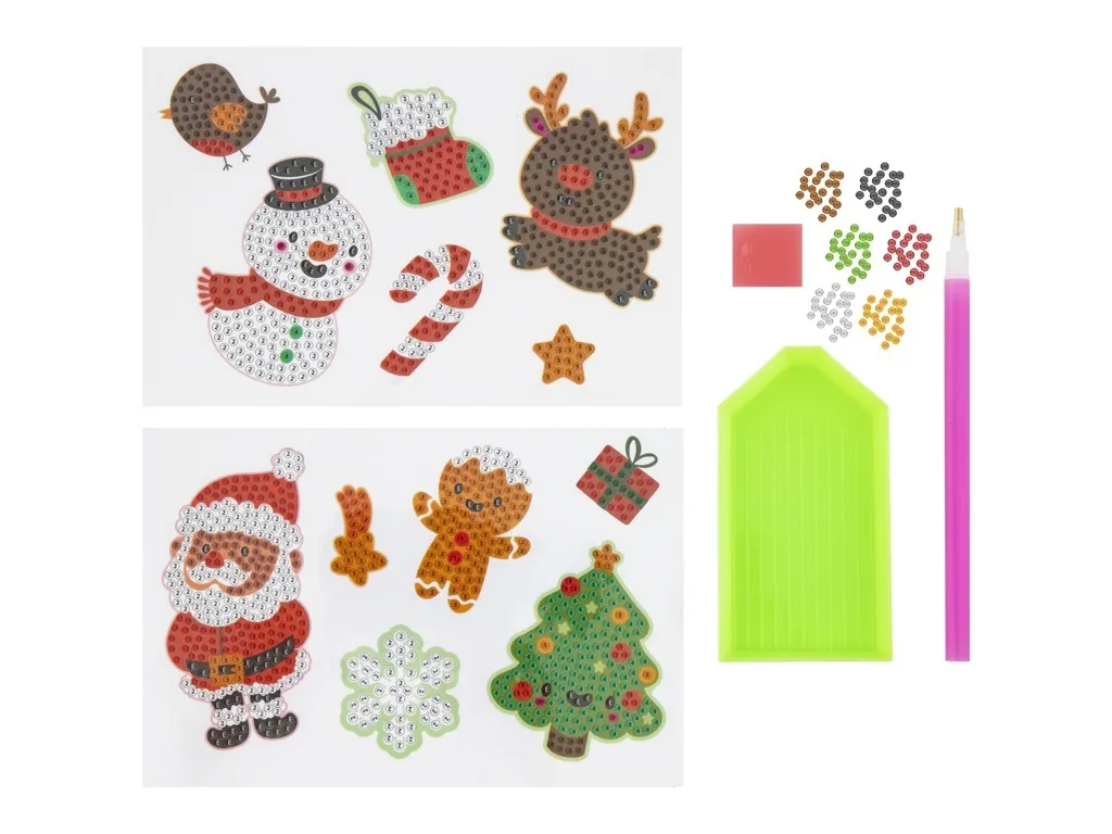 Set creativ cu tematica de Craciun, Creeaza 12 abtibilduri cu tehnica diamond paint - imagine 3