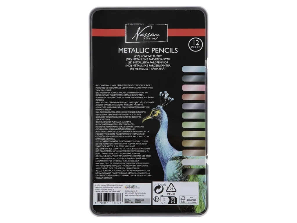 Set 12 creioane culori metalice, in cutie metalica, Fine Art, Nassau - imagine 2