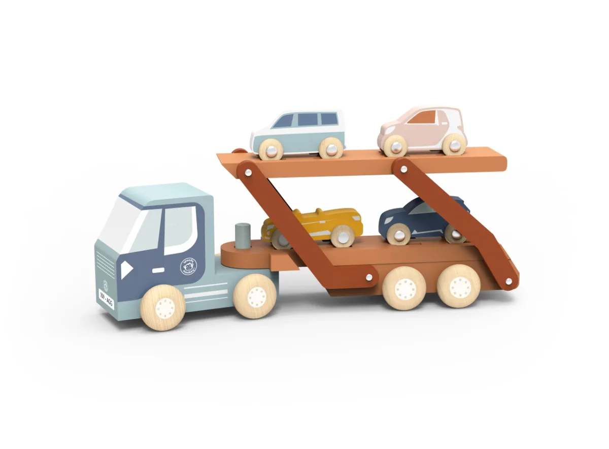 Camion transportor cu 4 masinute din lemn, Speedy Monkey - imagine 2
