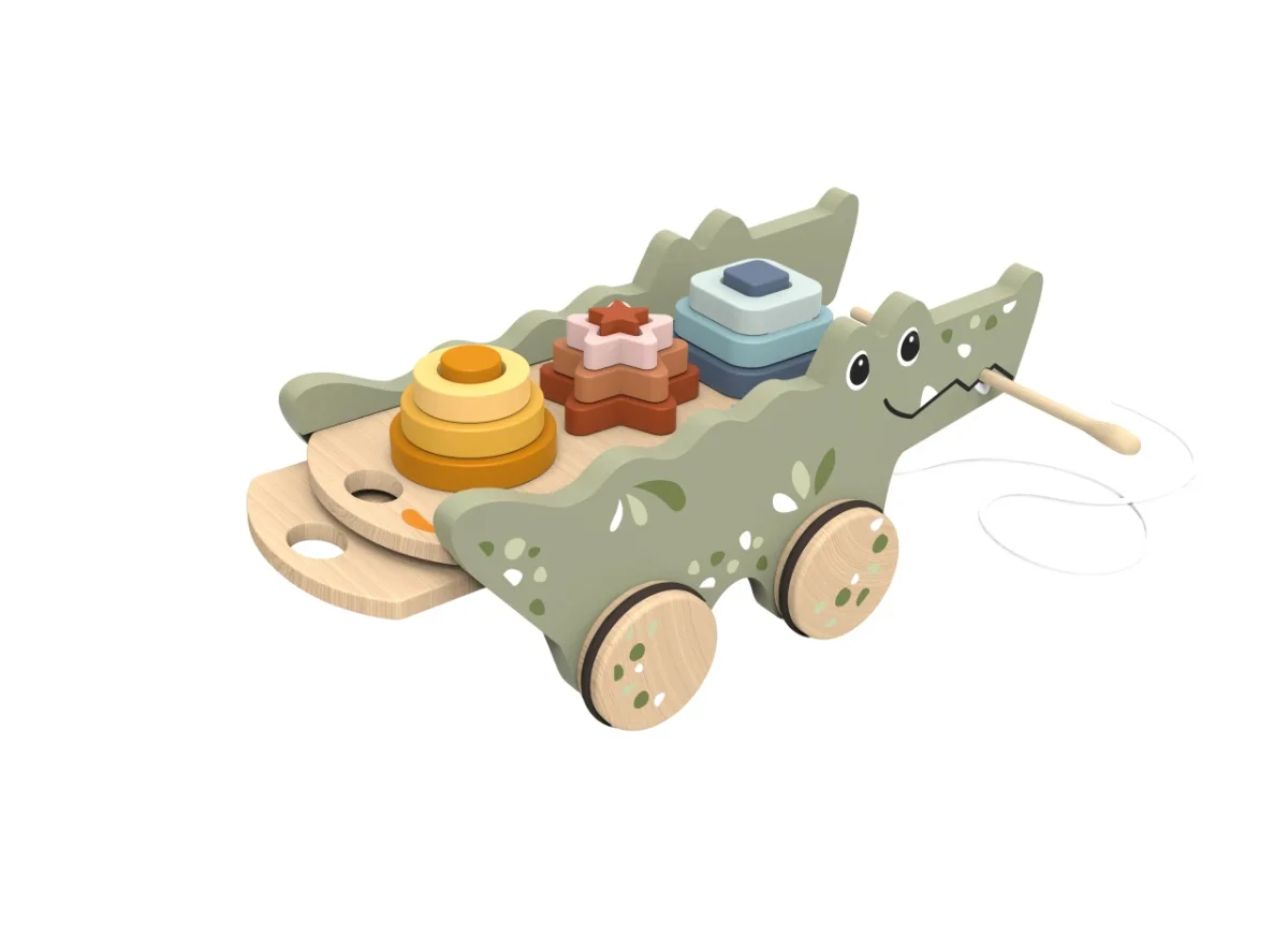 Crocodil din lemn cu xilofon si piese de stivuire, Speedy Monkey - imagine 2