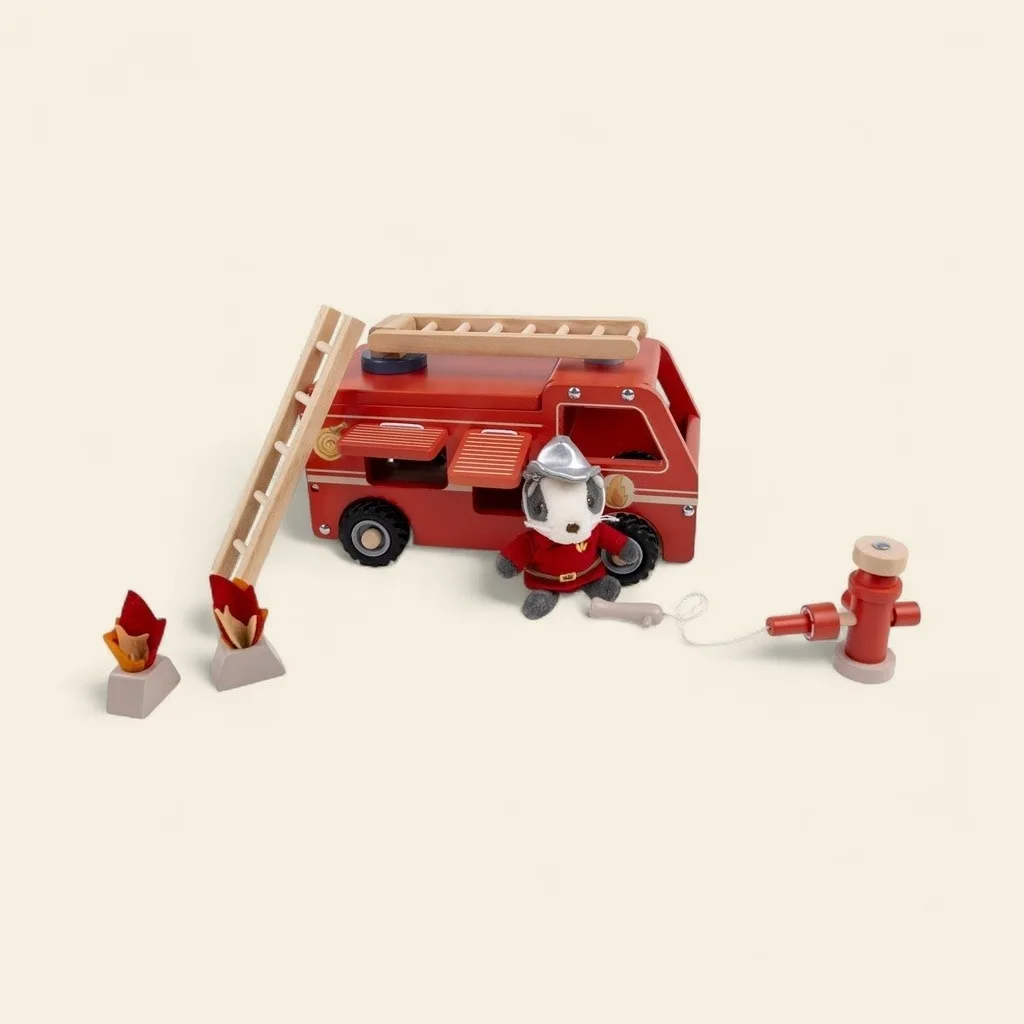 Masina de pompieri din lemn cu accesorii, Egmont Toys - imagine 3