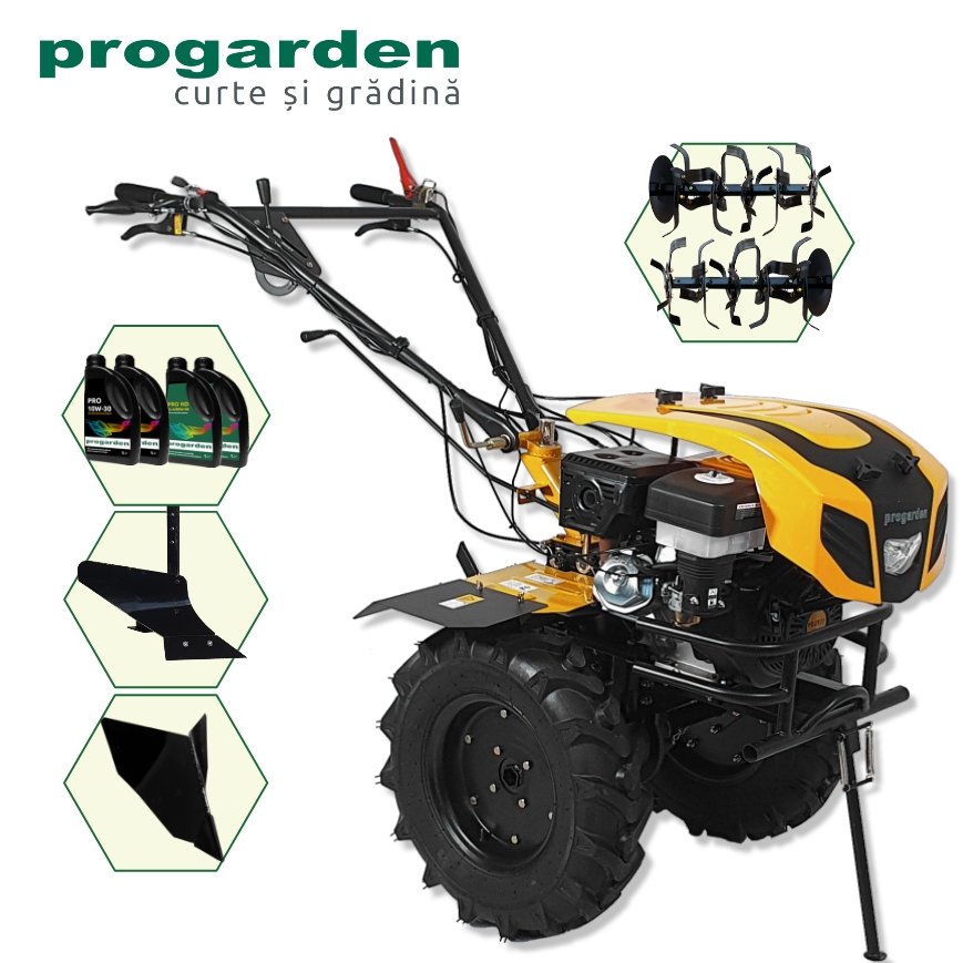 ProGARDEN Pachet Campo 1844 Motocultor 18CP + Plug simplu + Plug bilonat/rarita + 4L Ulei