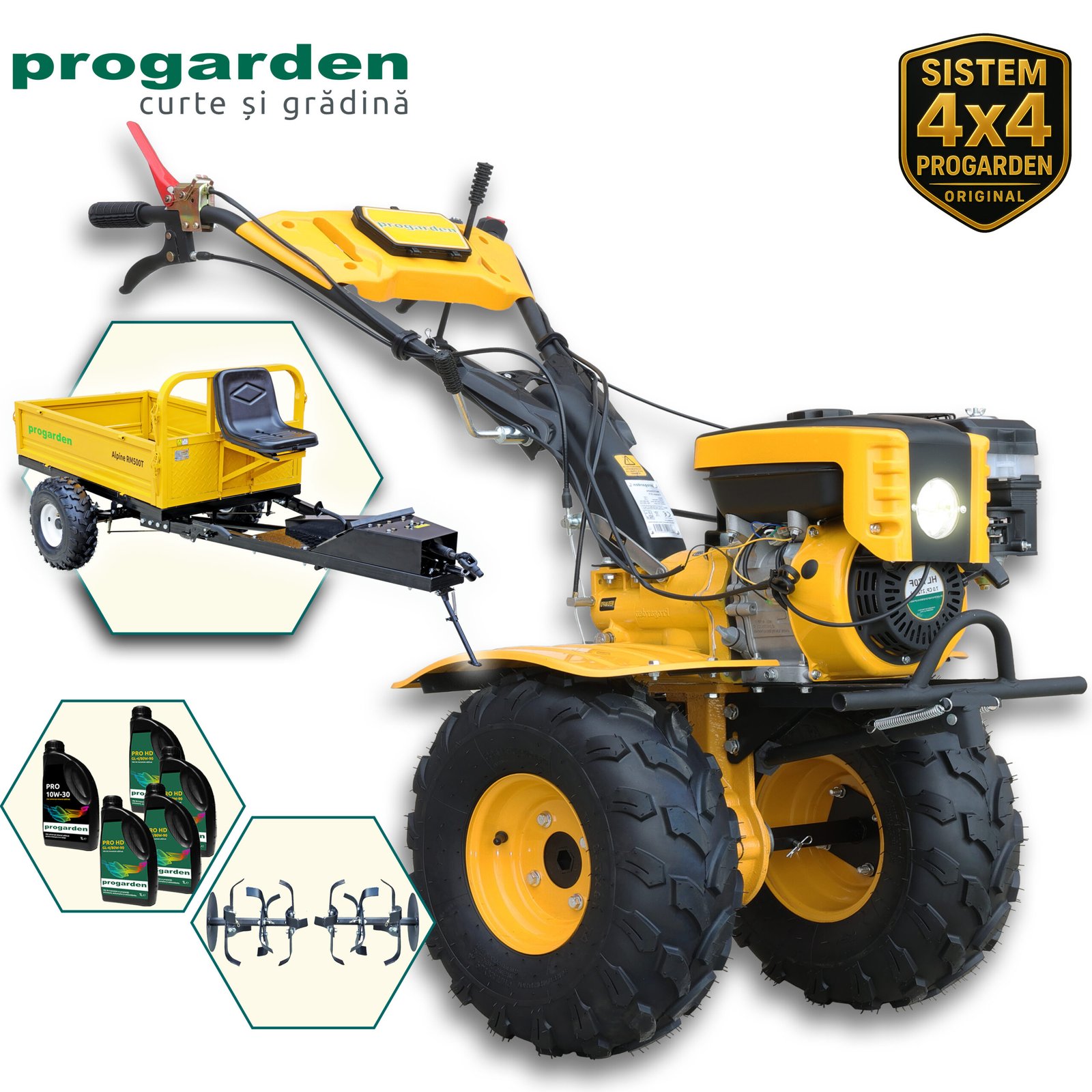 ProGARDEN Pachet Campo 873 Alpine motocultor 7CP + Remorca RM500T + 5L Ulei