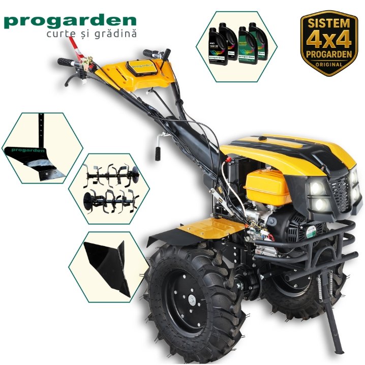 ProGARDEN Pachet Campo 1873 Alpine V2 Motocultor 18CP + Plug simplu + Plug bilonat/rarita + 4L Ulei