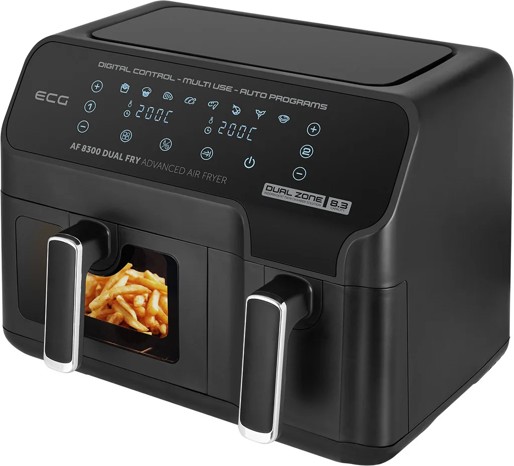 Friteuza dubla cu aer cald ECG AF 8300 Dual Fry, 5.2 + 3.1 litri, 2700 W, 8 programe, control temperatura 80-200°C - imagine 2