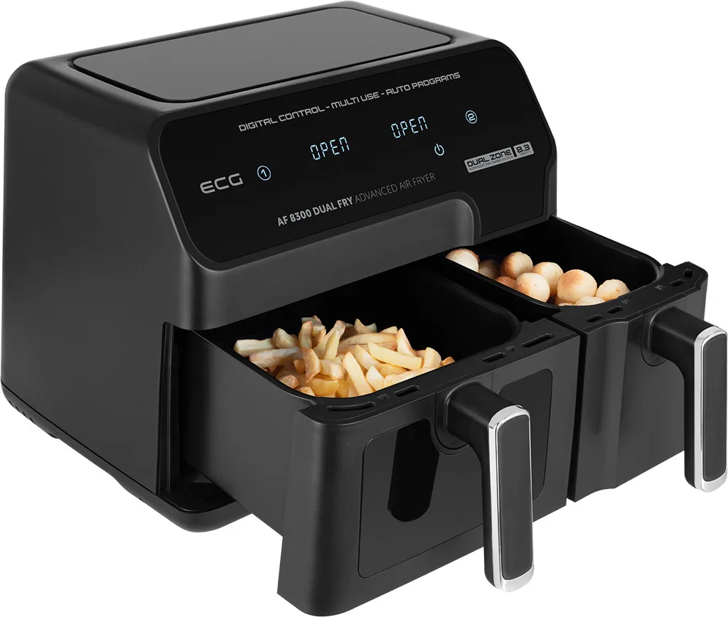 Friteuza dubla cu aer cald ECG AF 8300 Dual Fry, 5.2 + 3.1 litri, 2700 W, 8 programe, control temperatura 80-200°C - imagine 5