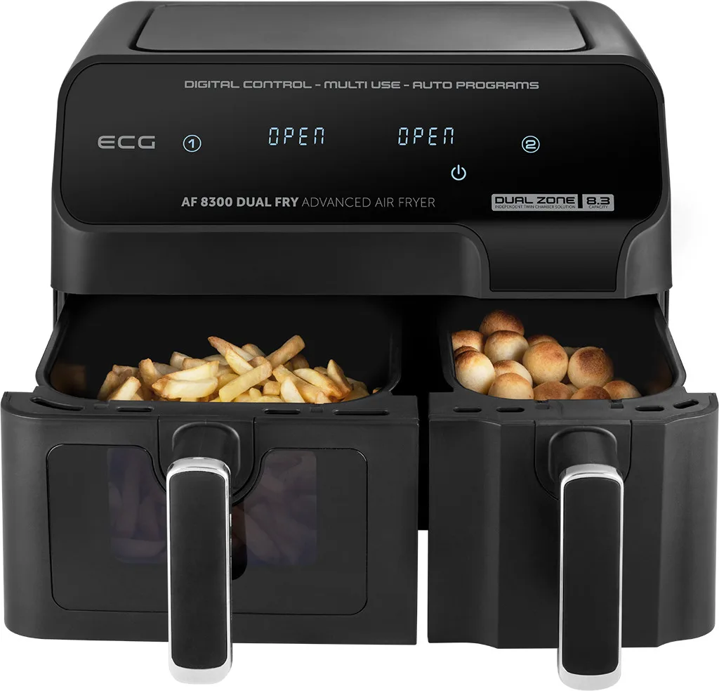 Friteuza dubla cu aer cald ECG AF 8300 Dual Fry, 5.2 + 3.1 litri, 2700 W, 8 programe, control temperatura 80-200°C - imagine 6