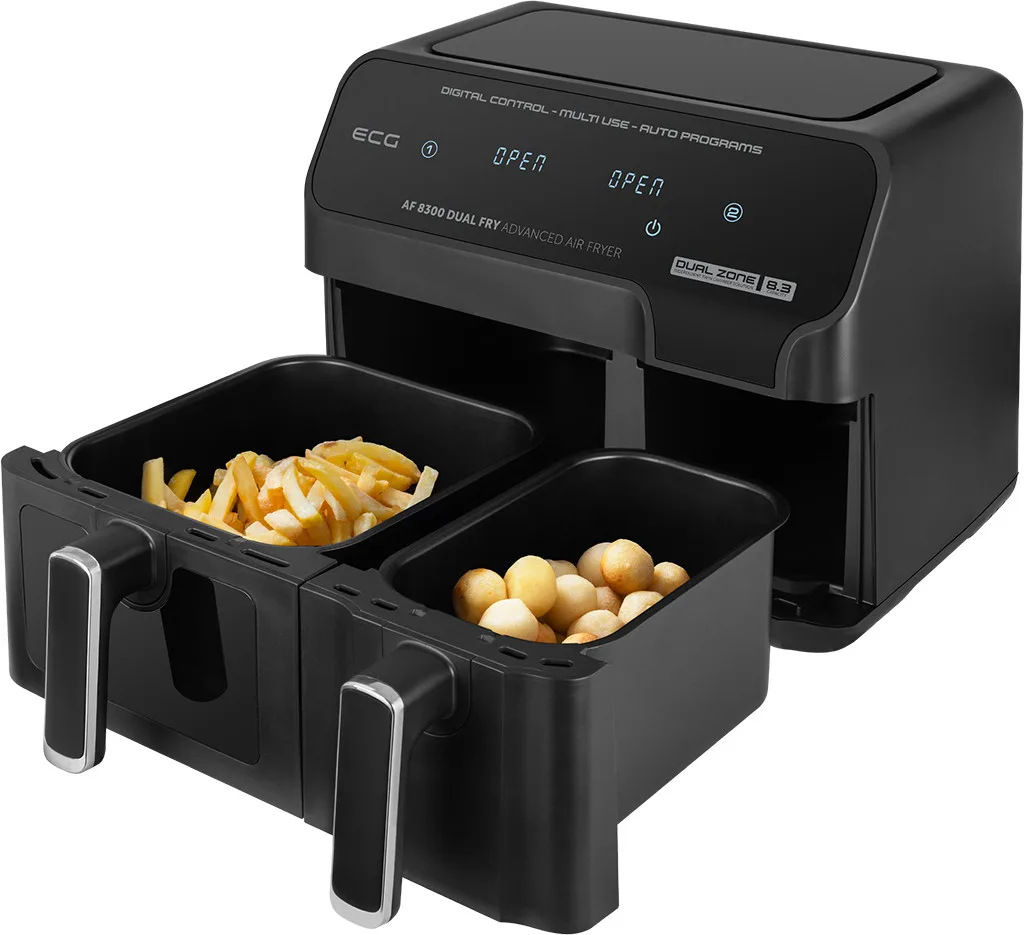 Friteuza dubla cu aer cald ECG AF 8300 Dual Fry, 5.2 + 3.1 litri, 2700 W, 8 programe, control temperatura 80-200°C - imagine 8