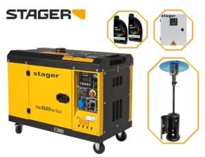 Pachet Stager YDE8600TA-TA3 V2 Generator insonorizat 7.5kVA, DualPower + Automatizare trifazata YA40063F12STA, 63A + Zobo H1207G Incalzitor terasa pe gaz 12.5kW + 2L ulei