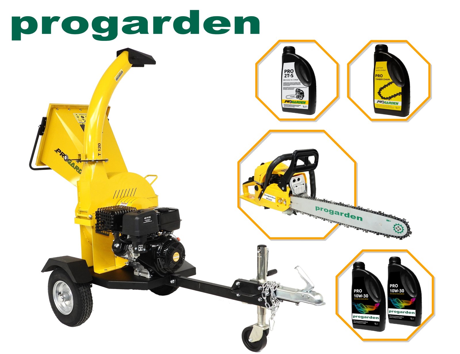 pachet progarden tb120 tocator resturi vegetale, 12cp, benzina, 120mm + mf3545p motoferastrau 450mm, 3.4cp, benzina 2t, 55cmc + 4l ulei 1 Pachet ProGARDEN TB120 tocator resturi vegetale, 12CP, benzina, 120mm + MF3545P Motoferastrau 450mm, 3.4CP, benzina 2T, 55cmc + 4L ulei
