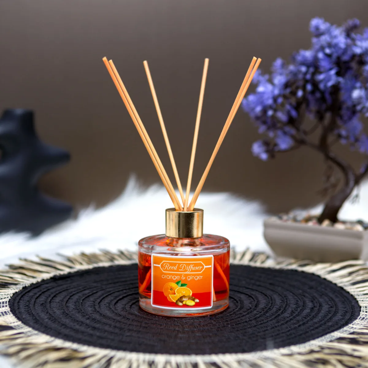Difuzor parfum camera, 100 ml, aroma portocala si ghimbir, odorizant betisoare