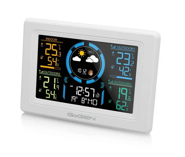 Statie meteo interior-exterior GoGEN ME 3397 W, LCD color, 3 senzori inclusi, ceas cu alarma, alb - imagine 2