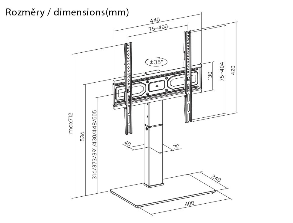 Suport TV tip Stand de masa/birou GoGEN, 32"-65" (80-165 cm), 40 kg, negru - imagine 2