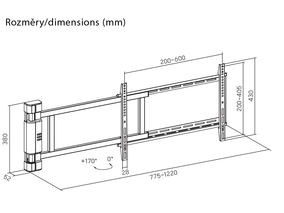 Suport TV GoGEN, rotire 0-170°, control prin telecomanda, 32"-75" (81 - 190 cm), VESA pana la 600x400 mm, 50 kg, negru - imagine 2