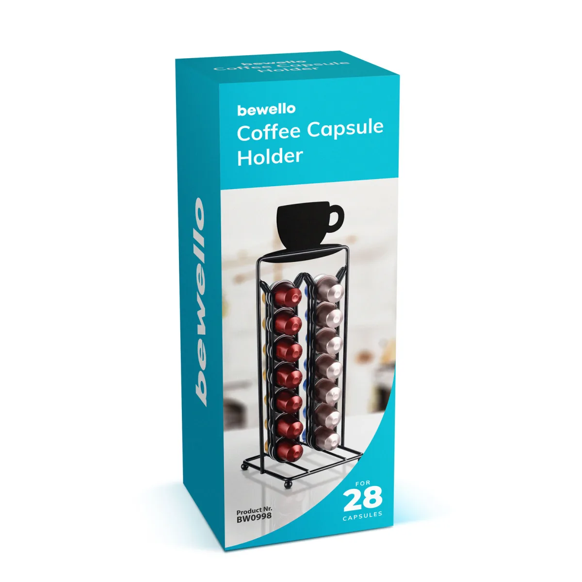 Suport capsule cafea Nespresso 28 capsule, metal, negru mat, organizator vertical pentru espressor - imagine 4