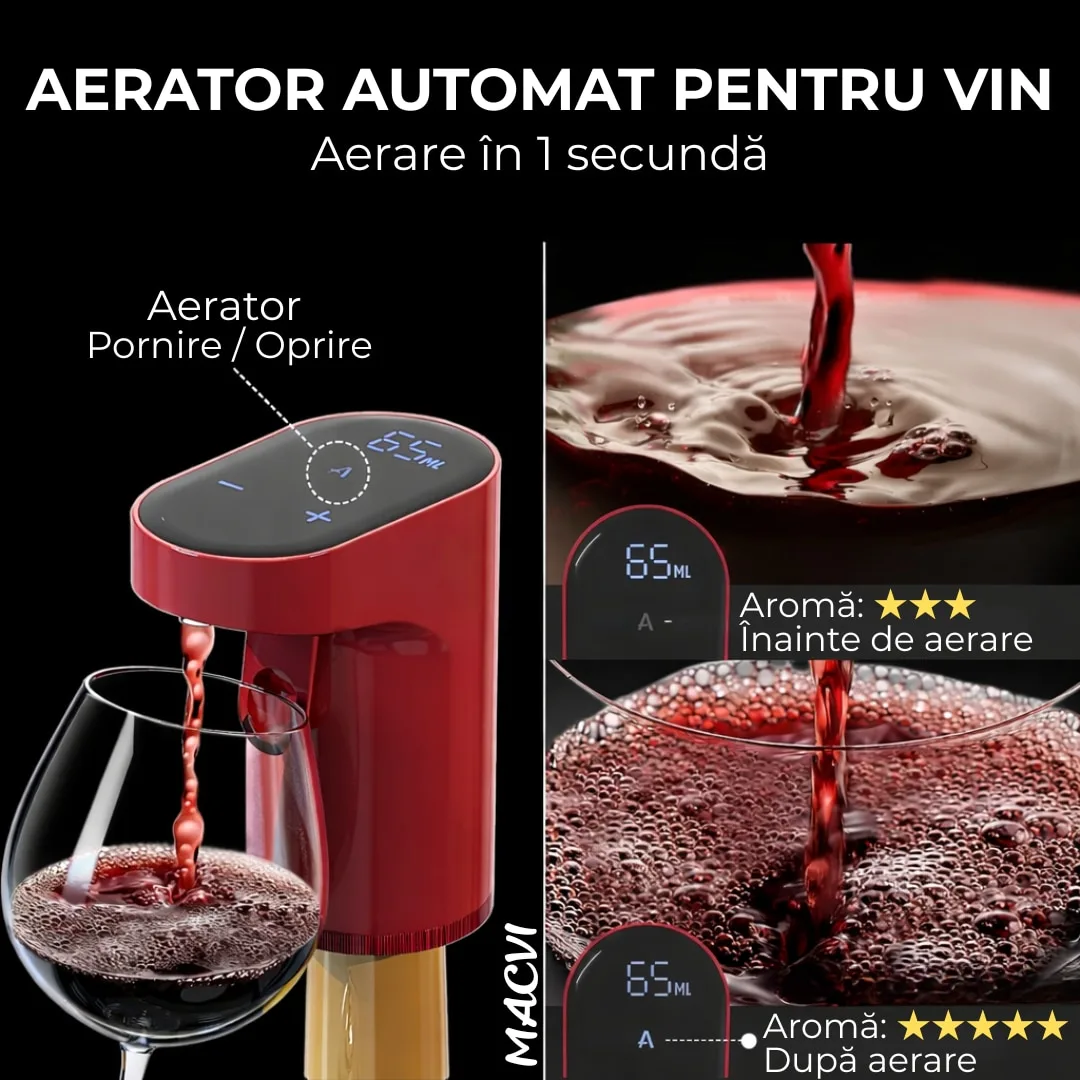 Aerator electric Macvi® pentru vin si alte lichide cu dozare automata ecran tactil si incarcare USB Type-C, Rosu - imagine 4
