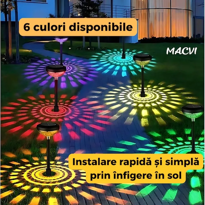 Set 2 Lampi Solare Macvi® Floarea-Soarelui Decor Gradina, LED RGB Multicolor, Alimentare Solara, Rezistente la Intemperii, Instalare Usoara - imagine 2