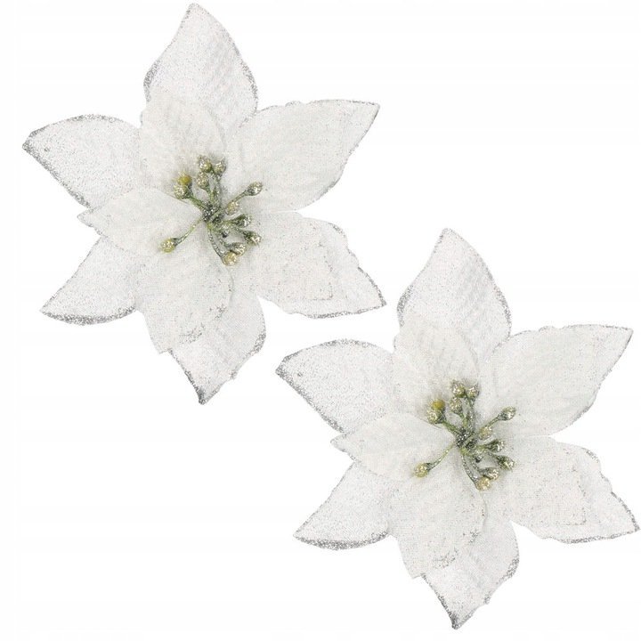 Set 10 ornamente pentru bradul de Craciun, stea Poinsettia, 13cm, gri argintiu 3 Set 10 ornamente pentru bradul de Craciun, stea Poinsettia, 13cm, gri argintiu - imagine 3