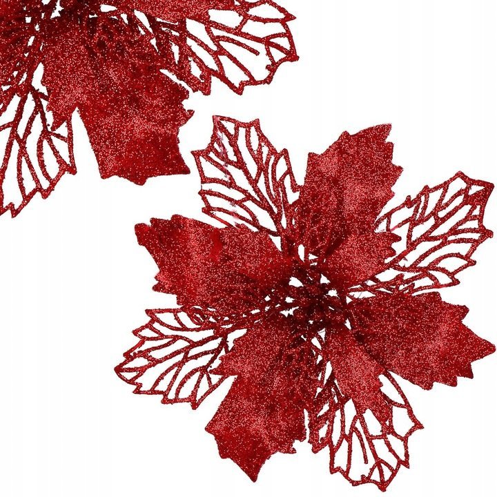 Set 10 ornamente pentru bradul de Craciun, stea Poinsettia, 16cm, visiniu 4 Set 10 ornamente pentru bradul de Craciun, stea Poinsettia, 16cm, visiniu - imagine 4