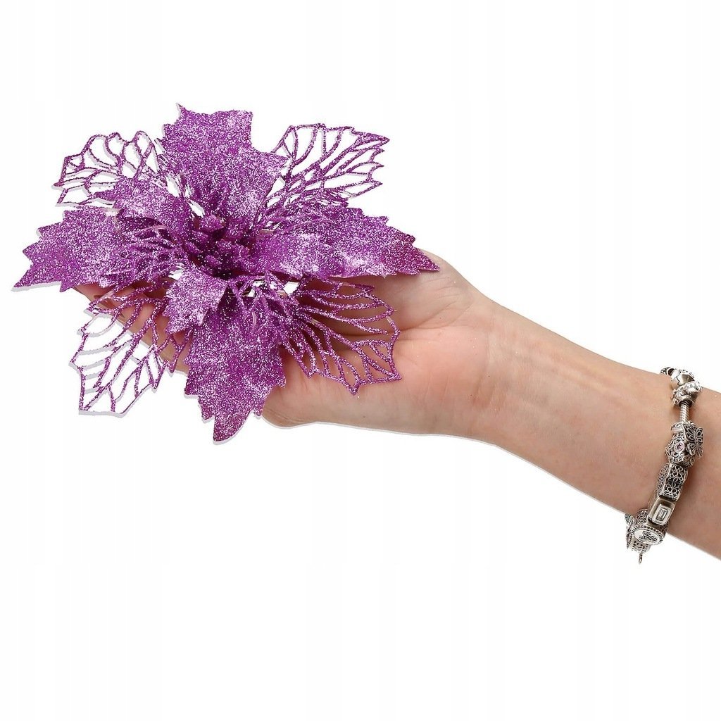 Set 10 ornamente pentru bradul de Craciun, stea Poinsettia, 16cm, violet 2 Set 10 ornamente pentru bradul de Craciun, stea Poinsettia, 16cm, violet - imagine 2