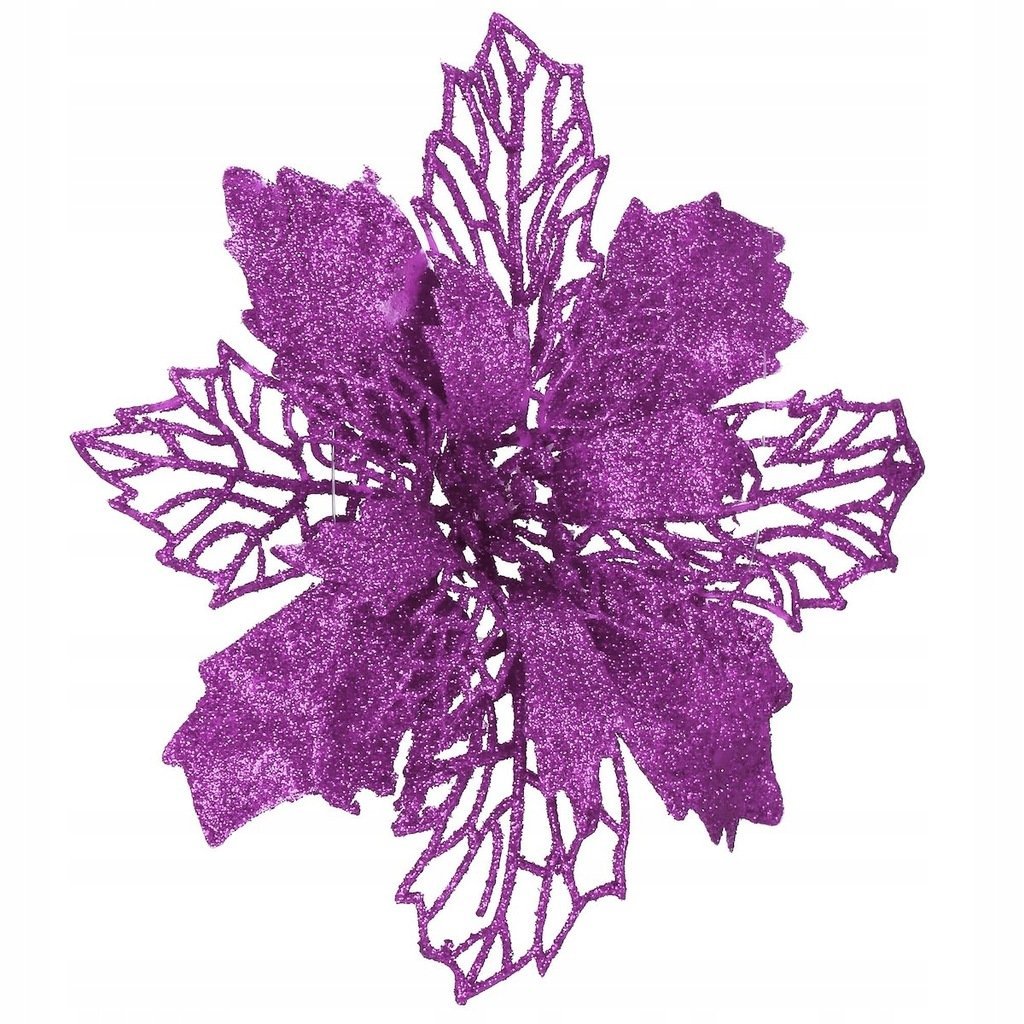 Set 10 ornamente pentru bradul de Craciun, stea Poinsettia, 16cm, violet 3 Set 10 ornamente pentru bradul de Craciun, stea Poinsettia, 16cm, violet - imagine 3