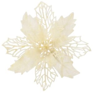 Set 10 ornamente pentru bradul de Craciun, stea Poinsettia, 16cm, crem