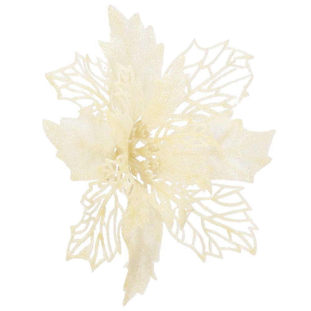 Set 10 ornamente pentru bradul de Craciun, stea Poinsettia, 16cm, crem 3 Set 10 ornamente pentru bradul de Craciun, stea Poinsettia, 16cm, crem - imagine 3