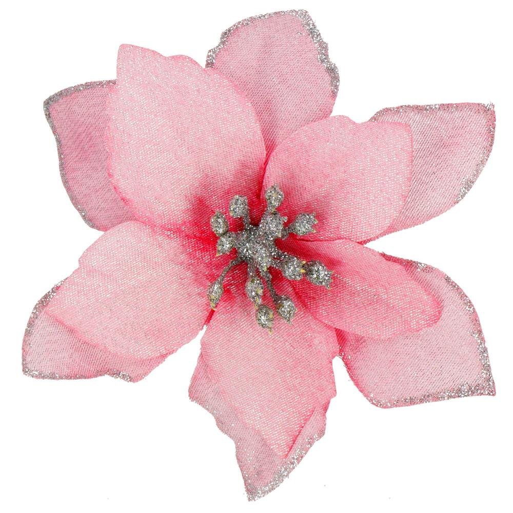 Set 10 ornamente pentru bradul de Craciun, stea Poinsettia, 13cm, roz 1 Set 10 ornamente pentru bradul de Craciun, stea Poinsettia, 13cm, roz