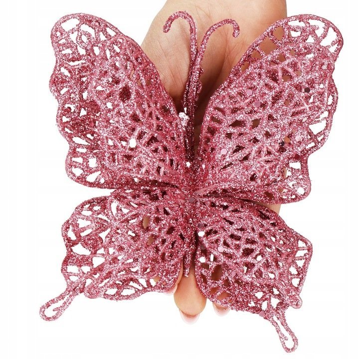 Set 10 ornamente pentru bradul de Craciun, Fluture cu sclipici, 16cm, roz 2 Set 10 ornamente pentru bradul de Craciun, Fluture cu sclipici, 16cm, roz - imagine 2