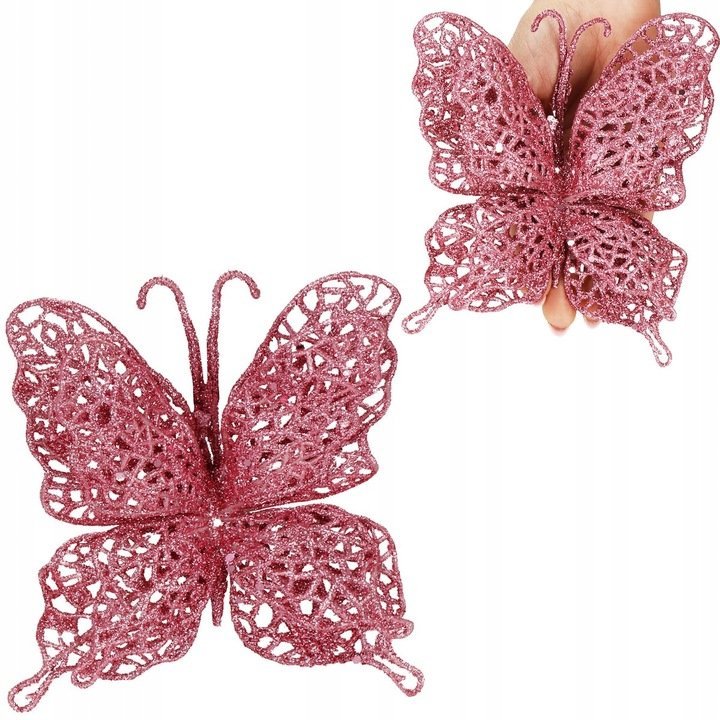 Set 10 ornamente pentru bradul de Craciun, Fluture cu sclipici, 16cm, roz 3 Set 10 ornamente pentru bradul de Craciun, Fluture cu sclipici, 16cm, roz - imagine 3