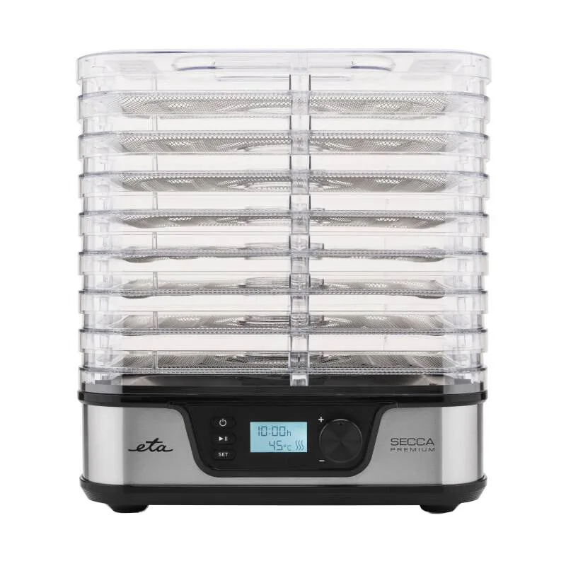 Uscator de fructe ETA Secca Premium ETA9301 90000, 380W, 8 site inox, 35-75°C, timer 1-24 ore, argintiu