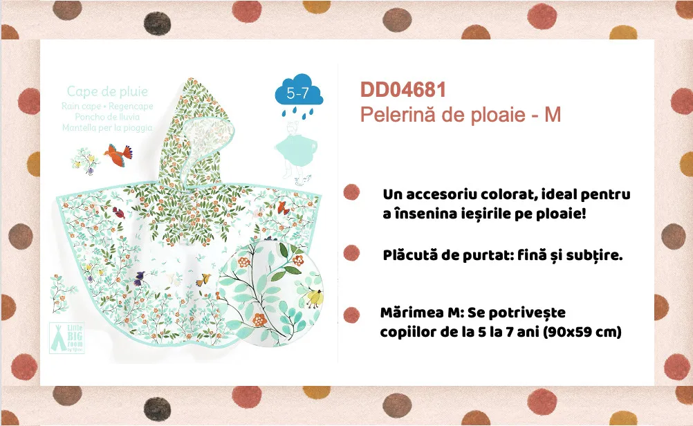 Pelerina de ploaie Flori si pasari, Djeco - imagine 4
