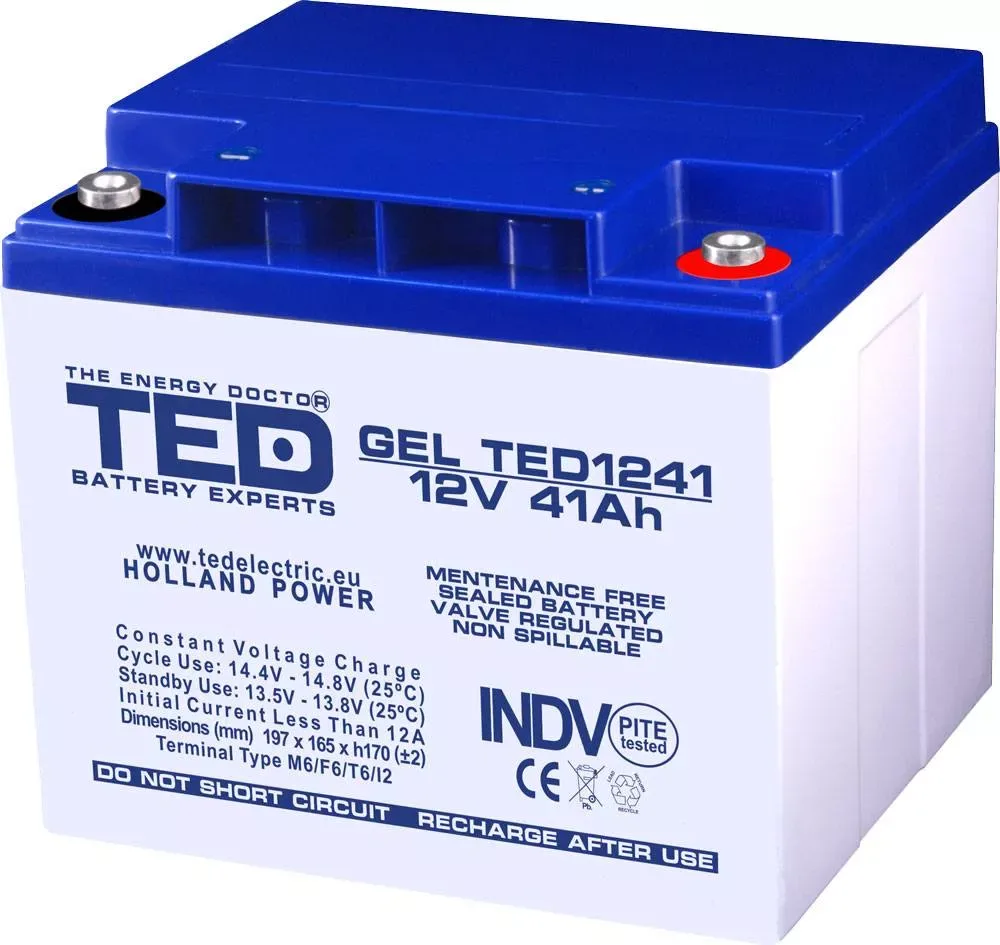 Acumulator 12V 41A GEL AGM VRLA 197x165x171mm M6 TED Battery ExpertHolland