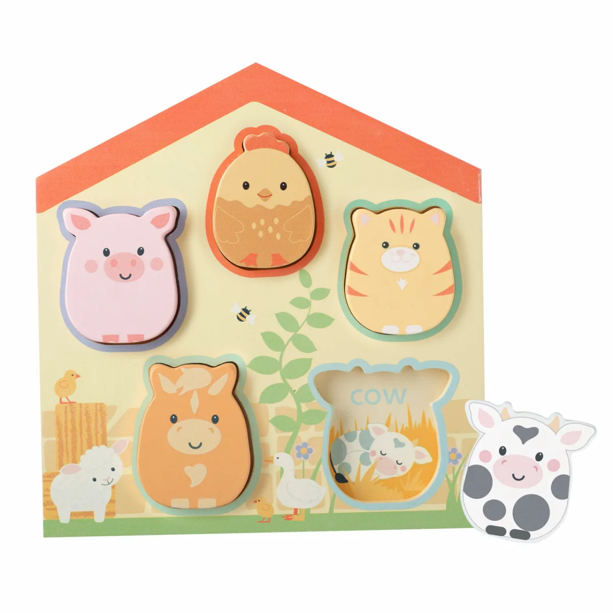 Puzzle lemn animale de ferma, Orange Tree Toys - imagine 3