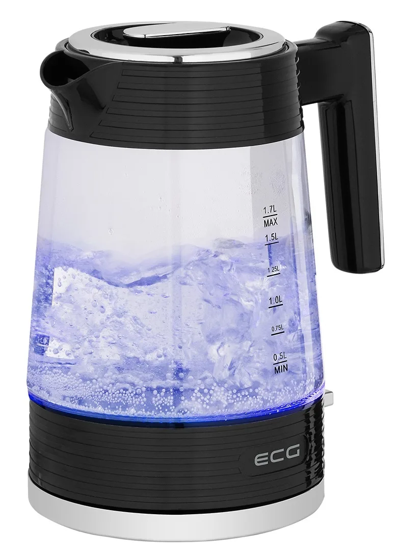 Fierbator electric ECG RK 1750 Stripe, 2200 W, 1.7 litri, sticla borosilicata, elemente din otel inoxidabil