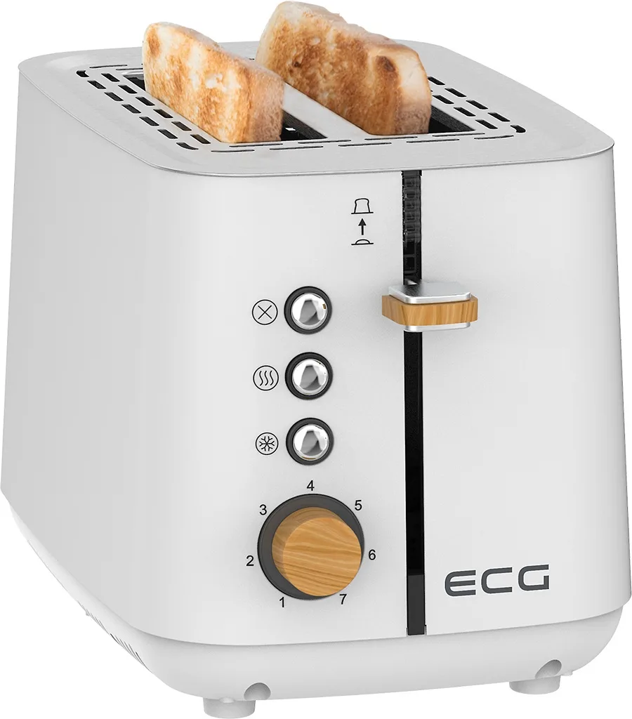 Prajitor de paine ECG ST 2768 Timber White, 925 W, 2 felii, 7 trepte, otel inoxidabil, elemente din lemn, alb - imagine 2