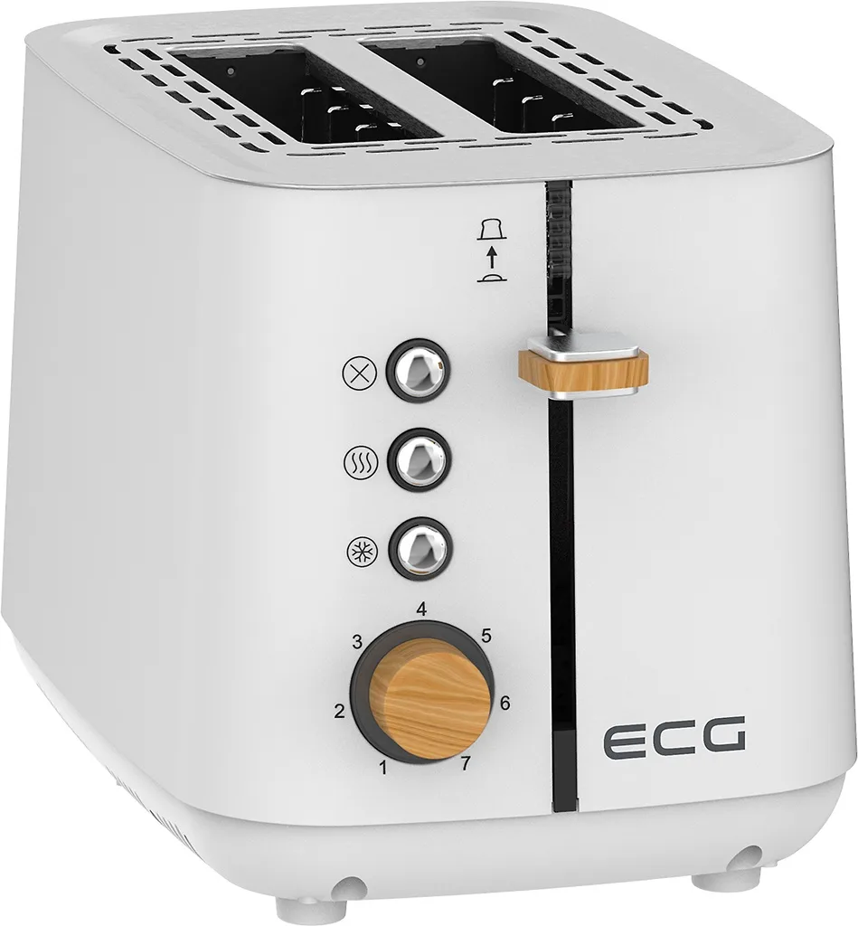 Prajitor de paine ECG ST 2768 Timber White, 925 W, 2 felii, 7 trepte, otel inoxidabil, elemente din lemn, alb - imagine 3