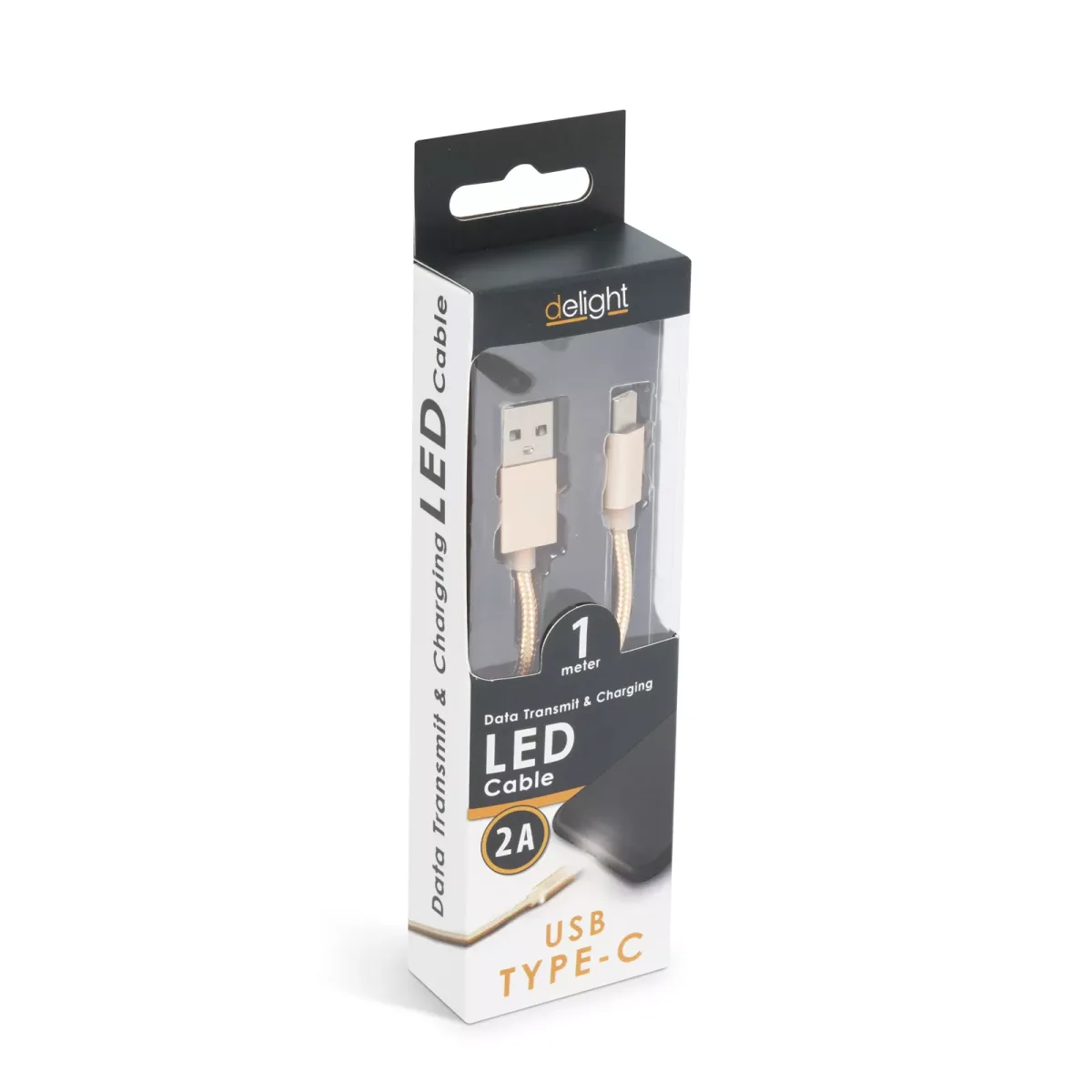 Cablu de date si incarcare USB Type C cu lumina LED auriu 1m Delight - imagine 4