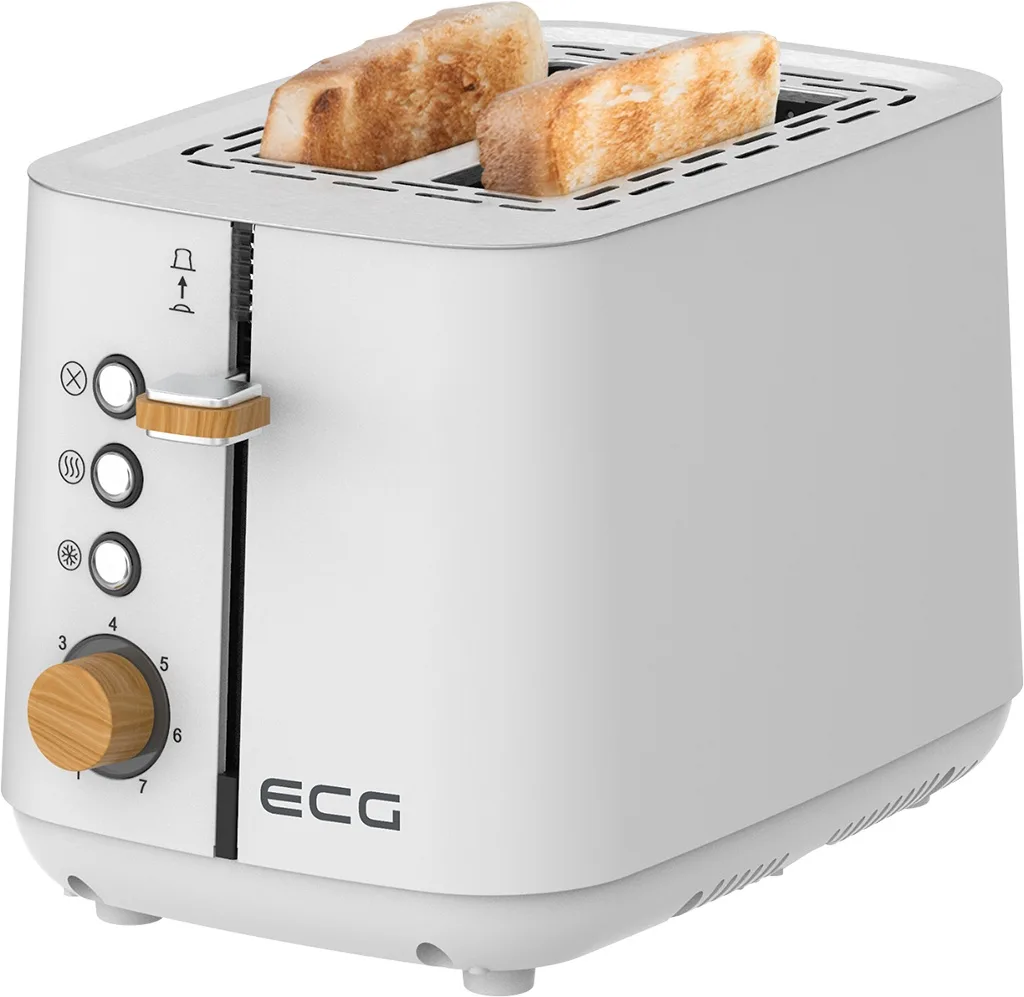 Prajitor de paine ECG ST 2768 Timber White, 925 W, 2 felii, 7 trepte, otel inoxidabil, elemente din lemn, alb - imagine 4