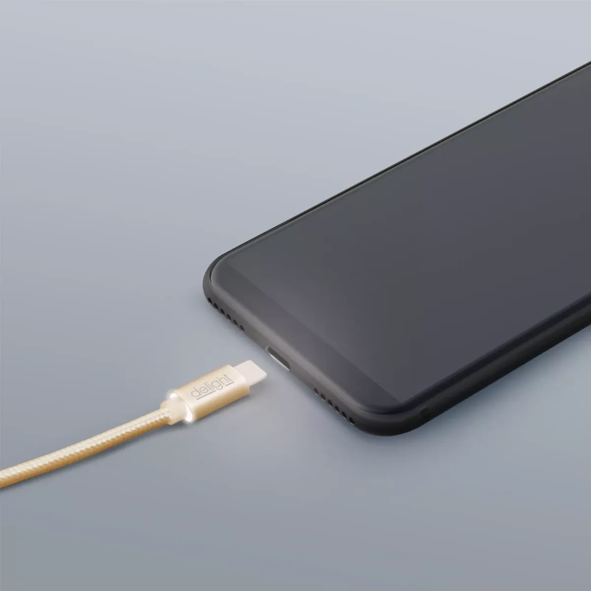 Cablu de date si incarcare USB Type C cu lumina LED auriu 1m Delight - imagine 2