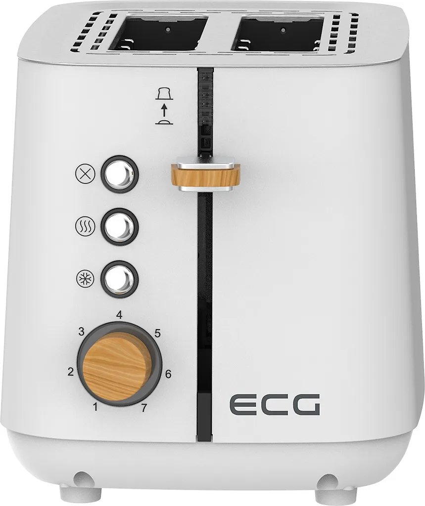 Prajitor de paine ECG ST 2768 Timber White, 925 W, 2 felii, 7 trepte, otel inoxidabil, elemente din lemn, alb - imagine 5