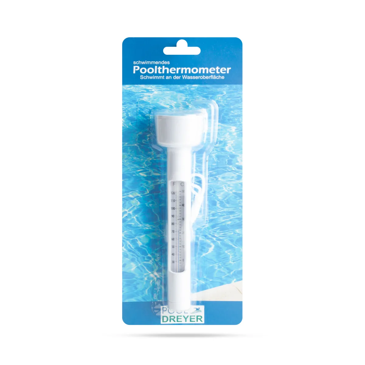 Termometru pentru piscina, 17 x 4,5 cm, alb, plastic, plutitor, cu sfoara, masurare C/F - imagine 2