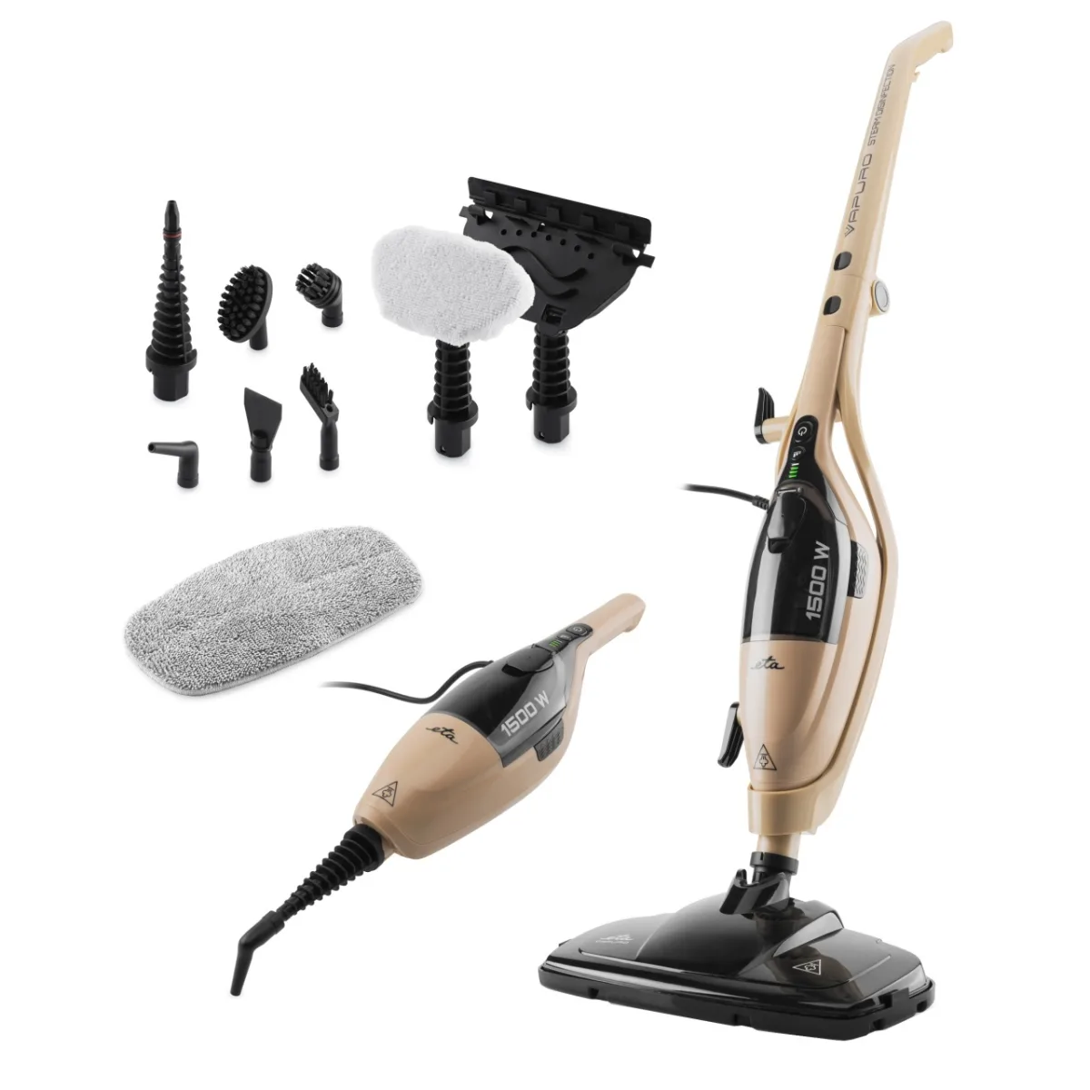Mop cu abur 2 in 1 ETA Vapuro 2261 90000, 1500W, abur in 35 secunde, rezervor 350 ml, cablu 8 m, maro