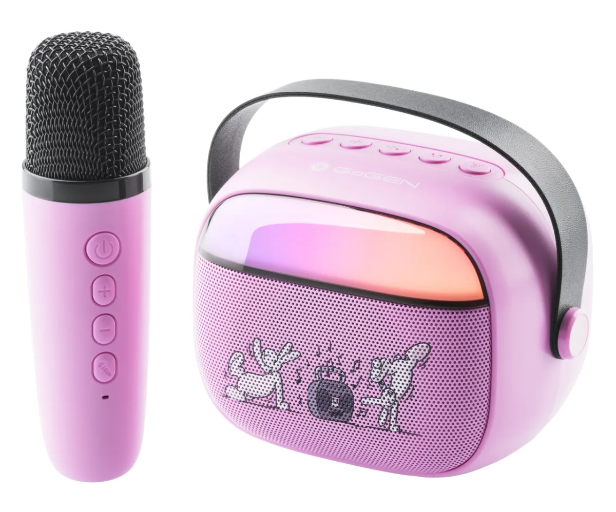 Boxa portabila pentru copii GoGEN BOB A BOBEK PARTY, 3.2 W, USB, Micro SD, microfon fara fir, 3.7V / 1200mAh , roz