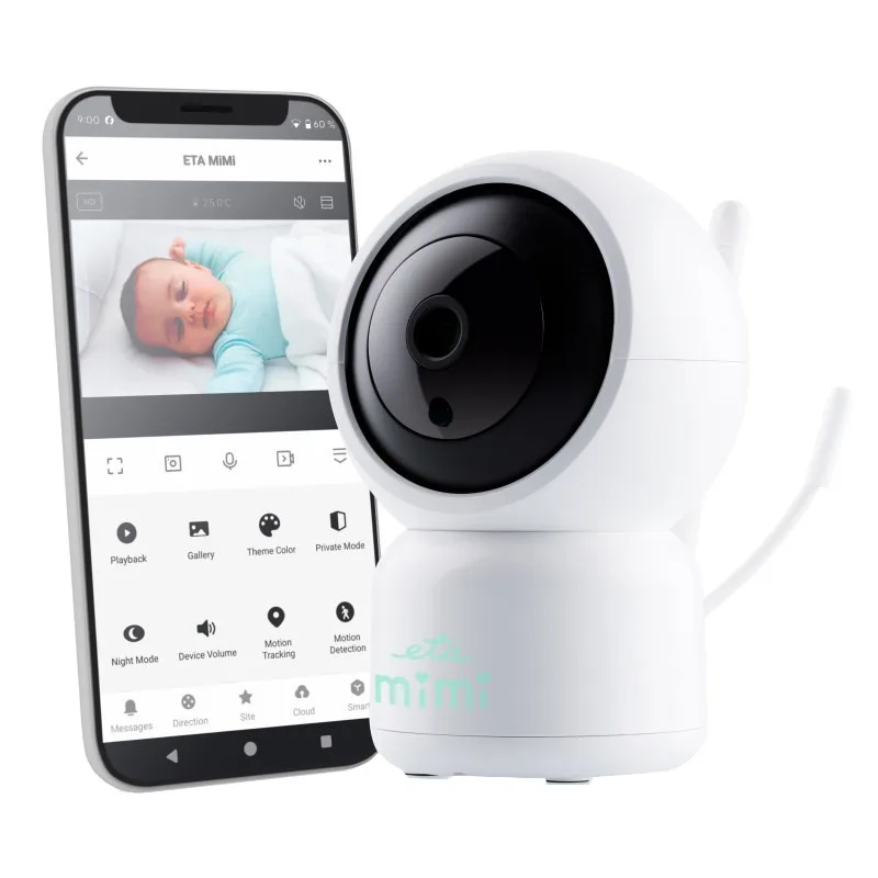 Smart baby monitor ETA MIMI 6306 90000, detectie miscare, sunet si temperatura, ZOOM, alb