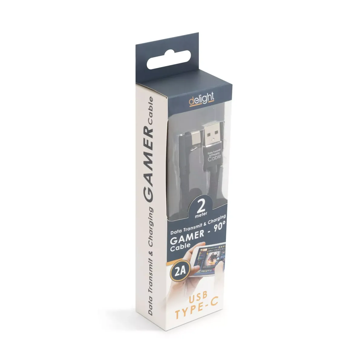 Cablu de date USB - USB Type C Gamer executie 90 negru 2m 2A Delight - imagine 3